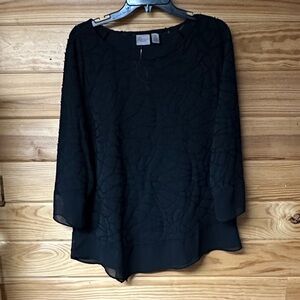 Chico's Easywear Women's Black Textured 3/4 Sleeve Blouse  Size 2